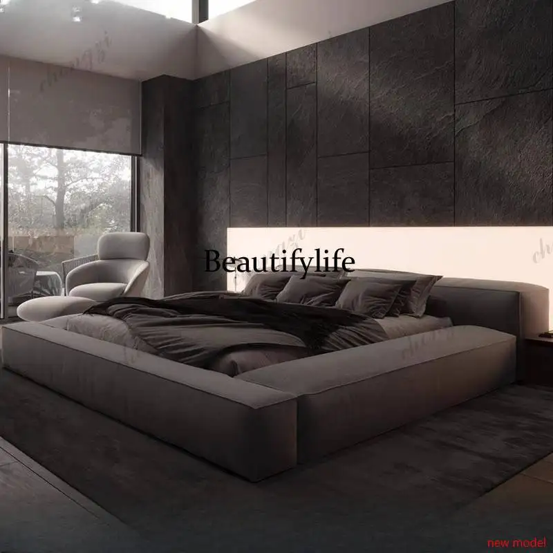 Gray Wooden Double Bed Australia Elegant Normal Adults Frame Double Bed Modern Floating Style Cama De Casal Furniture For HomeAB