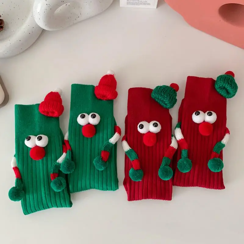 Couple Holding Hands Socks Soft Magnet Socks Cute Cartoon For New Year Birthday Valentine's Day Gift For Winter Valentine's ﻿