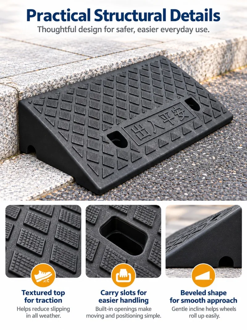 1-2PCS 80mm Plastic Curb Ramp Non-Slip Threshold Kerb Ramp for Cars Bicycles Wheelchairs Driveways Portable Easy Uphill Access