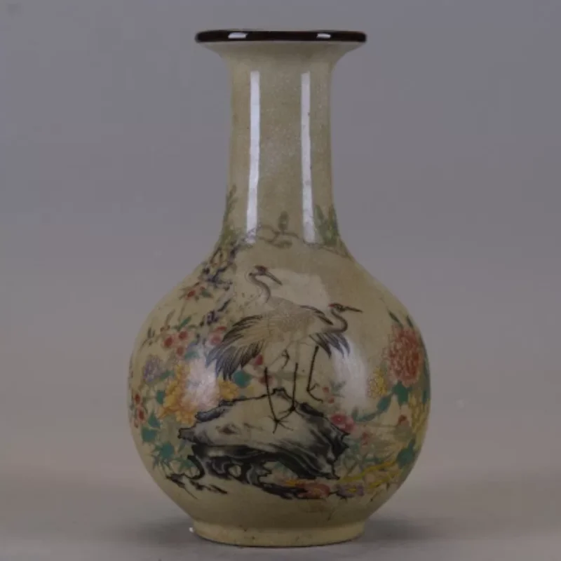 Qing Qianlong Famille Rose Porcelain Appreciation Vase - Crackled Glaze Pine & Crane Pattern, Antique Ceramic Home Decor