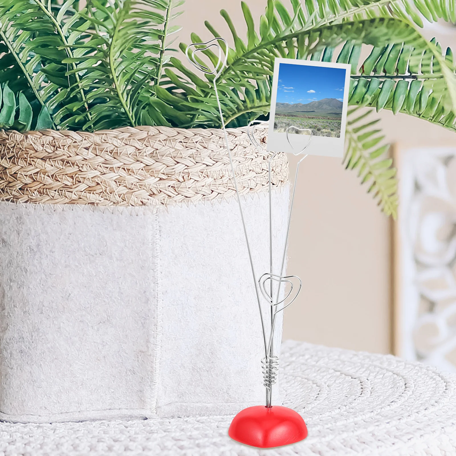 Hartvorm Fotohouder Opmerking Memo Clip Zilver Rode Kleur Hars Basis Desktop Decoratieve Herinneringen Frame Stand Gift