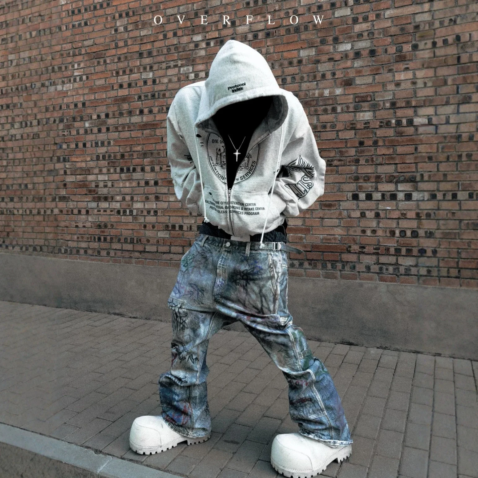 Soiled Protocol Index Badge Print Zipper Hoodie Washed Hole Damaged Loose Jacket Men Women Splice Streetwear Casual Pullovers