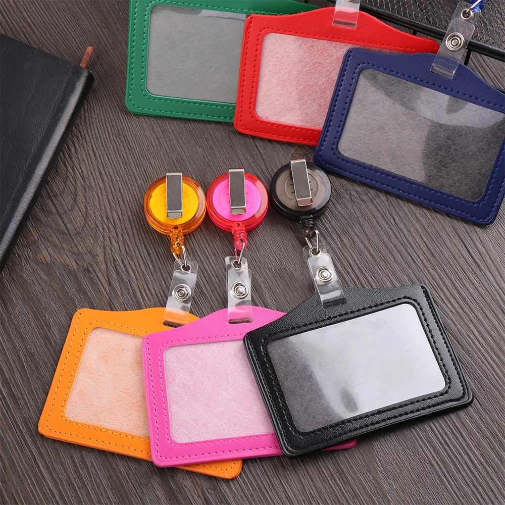 Porta Badge per biglietti da visita Clip Horizon Style PU Leather Nurse Doctor ID Badge Holder porta biglietti da visita retrattile Badge Reels