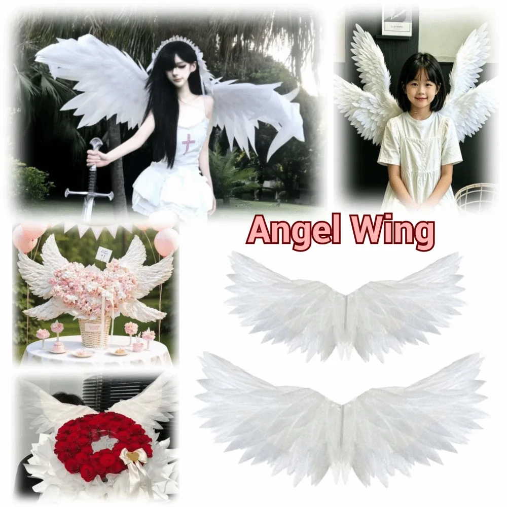 White Angel Wing Electric Opening Device Bouquet Decor Electric Openable Wings Handcraft Simulated Pearl Cotton Wings