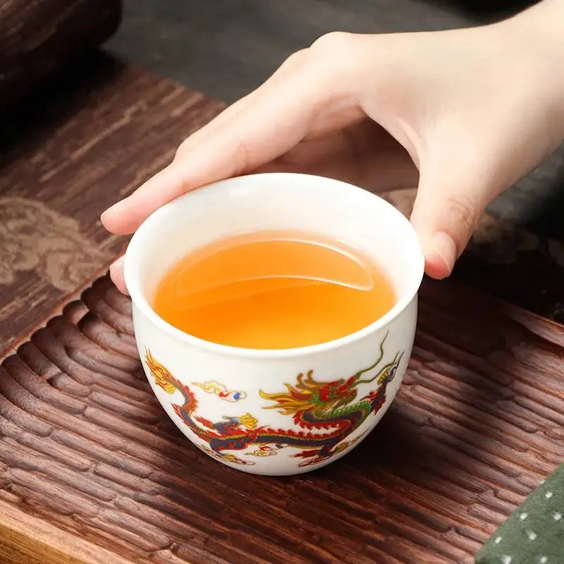 Color-changing Tea Cup Sheep Fat Jade Porcelain Tea Cup Dragon And Phoenix Master Cup