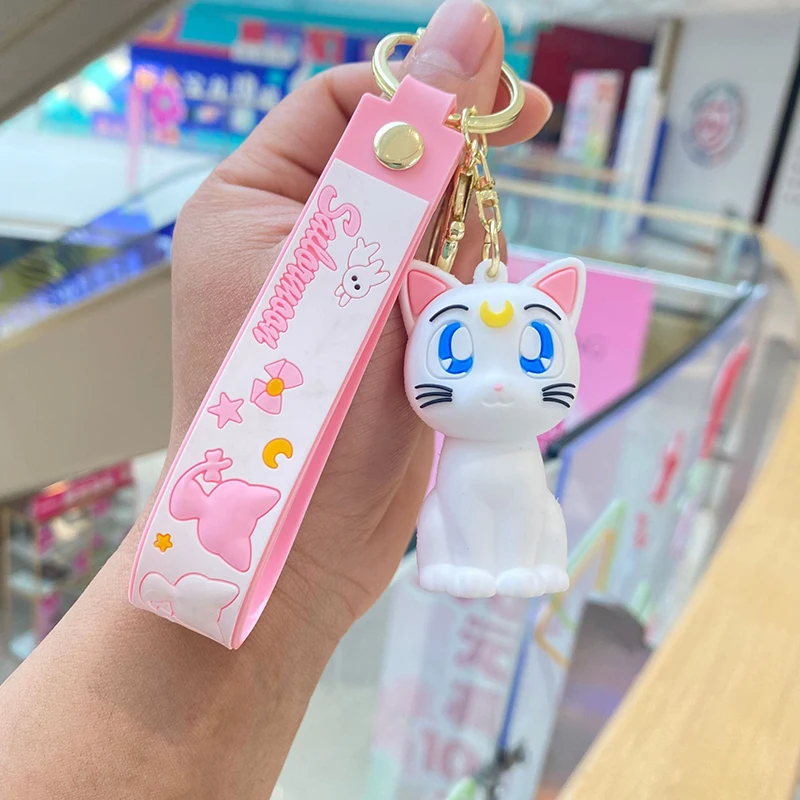 Anime Sailor Moon Keychain Luna Artemis Action Figure Tsukino Usagi Hino Rei Pendant Key Chain PVC Collection Model Toys Gifts