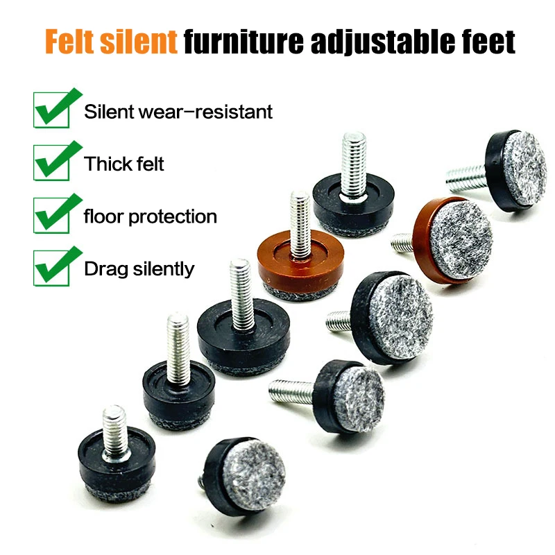 Hot Sale 4/8Pcs Felt Adjustable Round Furniture Leg Screws Anti Slip M6 M8 Table Chair Cabinet Balance Feet Pads