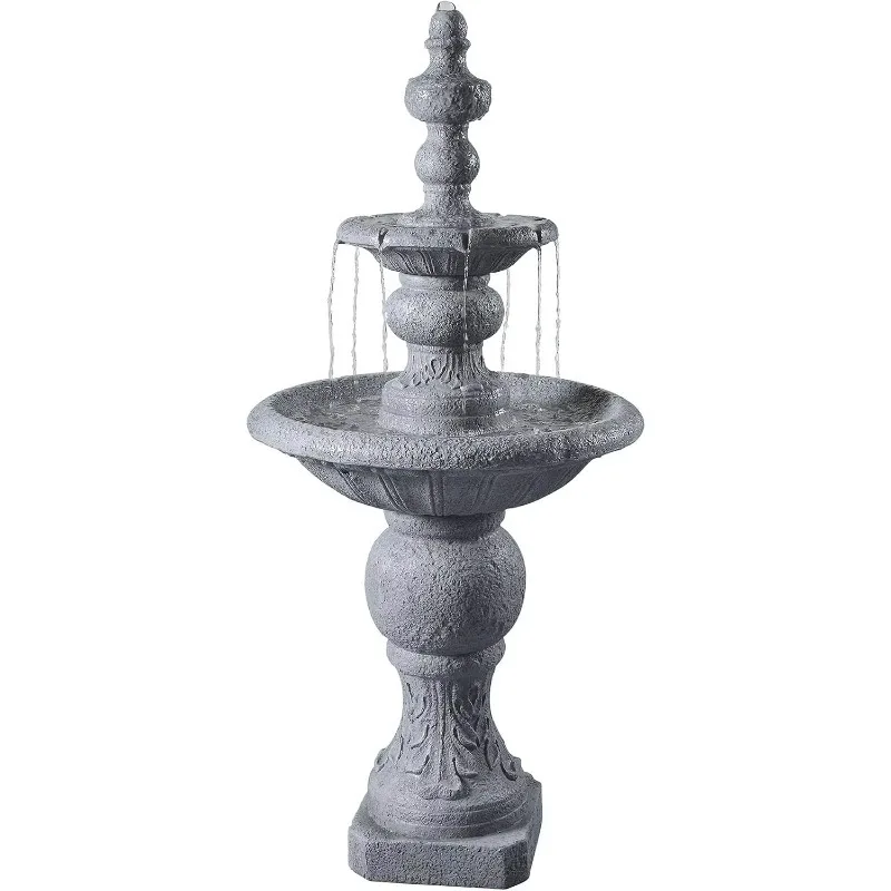 ^52.56 in. Outdoor Two-Tier Water Fountain with Realistic ICY Stone Texture for Outdoor Living Spaces Creating a Calming Oasis