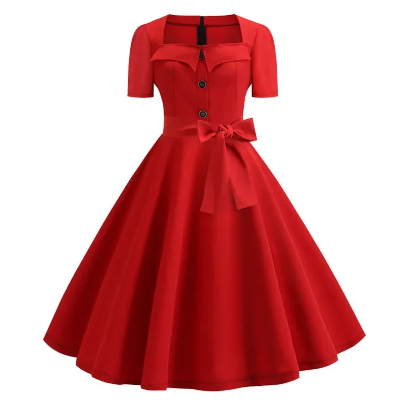 2025 New Vintage Women Summer Dress Elegant Retro Retro 1950s 60s Robe Rockabilly Swing Pinup Dresses Fashion Red Party Vestidos