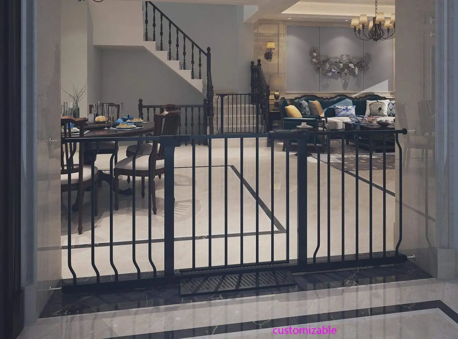 

Очень широкие детские ворота натяжения, защитные ворота в помещении, черный металл, большие ворота для домашних животных, длинная безопасность