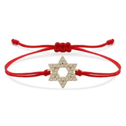 Pulsera de aleación de Zinc con diamantes de imitación para mujer, brazalete con dije de estrella judía de Davids, cordón rojo y negro, joyería hecha a mano