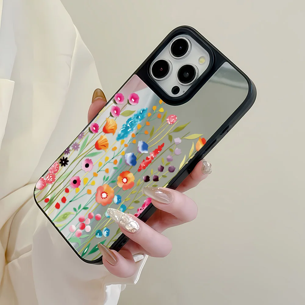 Flower Mirror Phone Case For iPhone 17 Case iPhone 17 Pro Max 16 15 11 13 12 14 Pro Cases Florals Make up Mirror Hard Back Cover - view 2