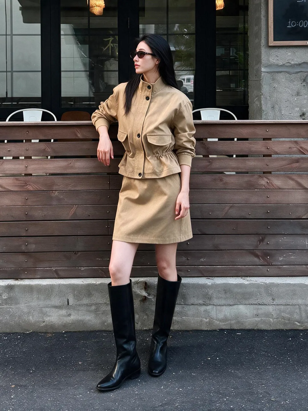 High-End Fashion Windbreaker Set Women's Design Sensation  Drawstring Short Outerwear Half Skirt Two-Piece Set Autumn