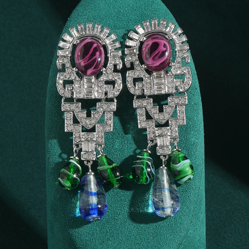 

Vintage White Zircon Dangle Large Earrings Green Glass Statement Gift Luxury Quality Jewelry Wedding Accessories For Women 2025