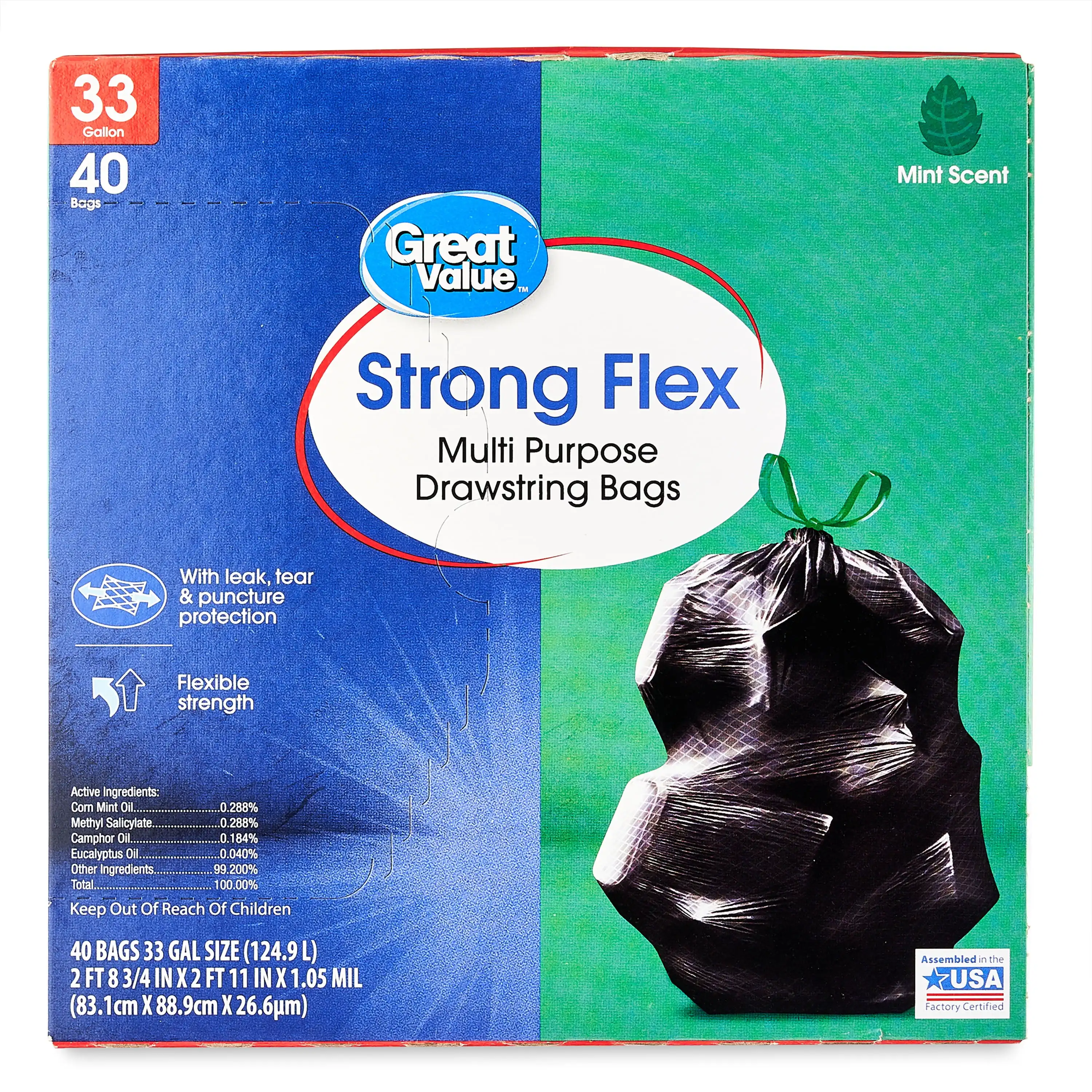 Strong Flex Multi Purpose Drawstring Bags 33 Gallon Mint 40 Count Made of Strong Tear Resistant Plastic Flexible Strength