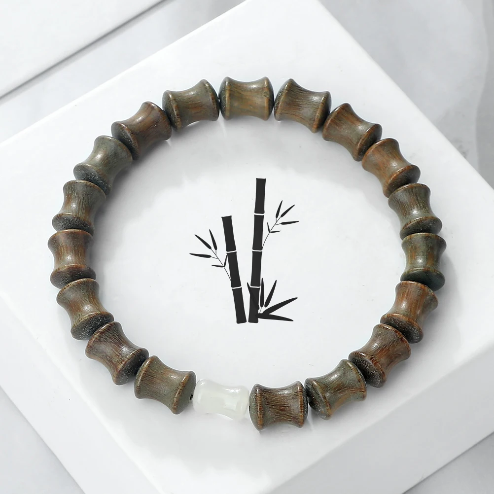 Natural Sandalwood Black Rosewood Beaded Bracelet Bamboo Joint Shape Wooden Beads Stretch Bangles Vintage Men Meditation Jewelry