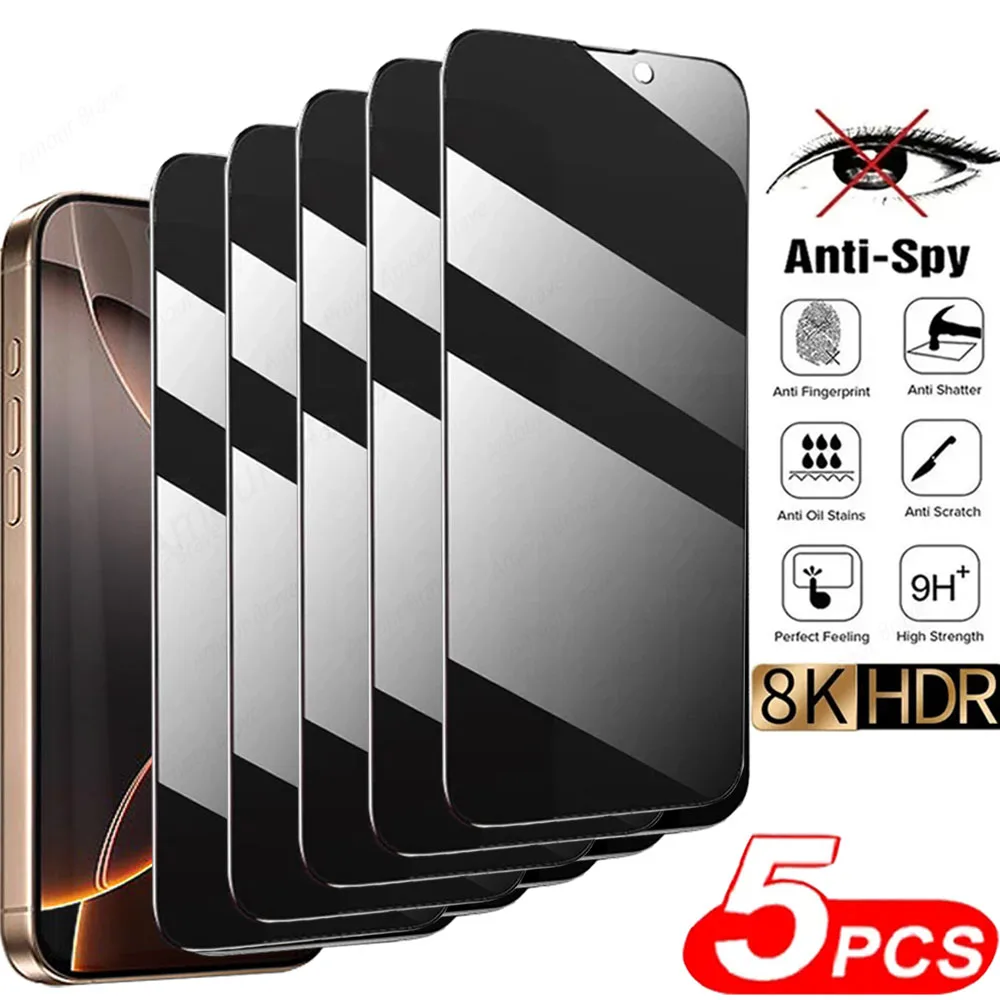 5 Stück Sichtschutz für iPhone 16 15 14 13 12 11 Pro Max x XR Mini 7 8 plus gehärtetes Glas für