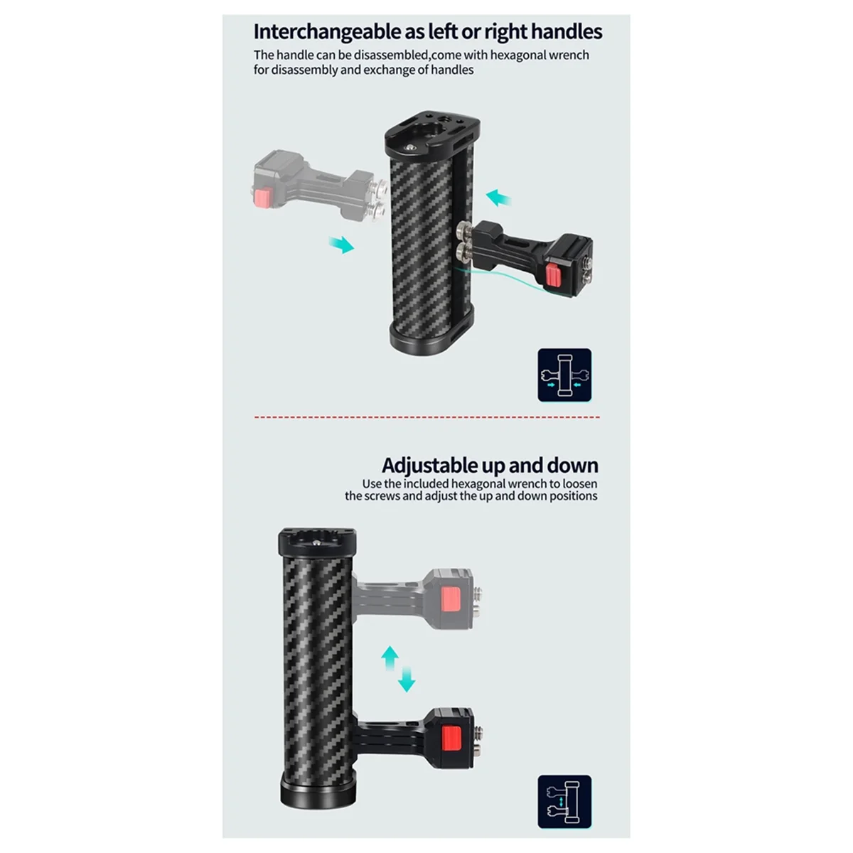 Manijas laterales de desmontaje rápido, cámara portátil Universal, jaula de conejo, agarre izquierdo y derecho