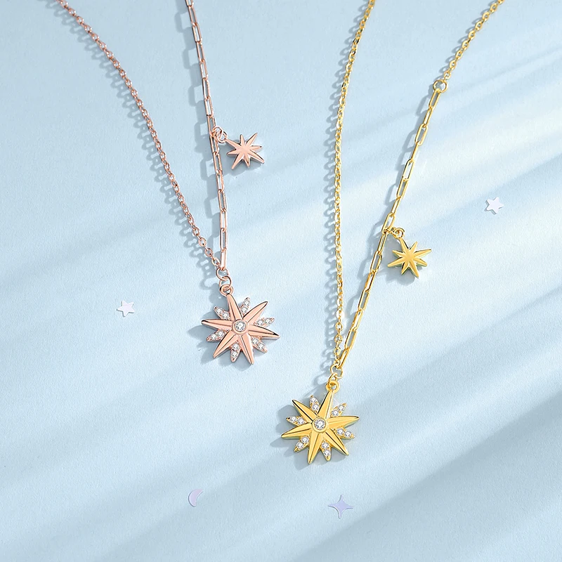 925 Silver Shiny Hexagonal Star Necklace New Simple Fashion Pendant Japanese & Korean Style Fine Jewelry For Girlfriend Gift