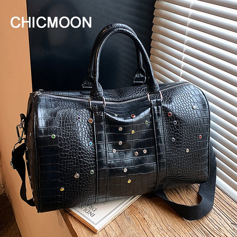 Shining Diamond High Quality PU Leather Travel Handbag Men Women's Large Capacity Business Totes Shoulder Bags Shopping Bag