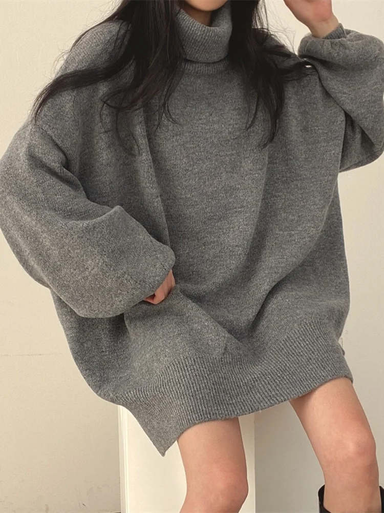 Turtleneck Knitted Sweater Women Oversized Long Pullovers Female Loose Casual Warm Jumpers Lady Korean Fashion Knitwear Pullover