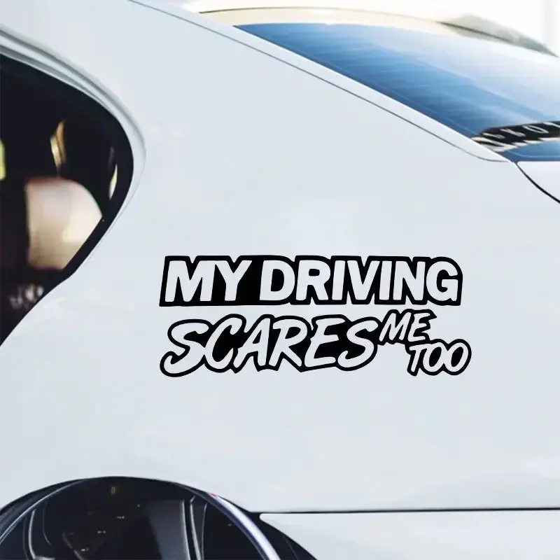1Pc 2D Flat Holographic Funny My Driving Scares Me Too Waterproof Vinyl Sticker Car Window Bumper Scratch Cover Holiday Gift