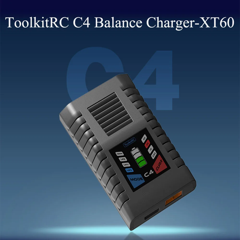 

ToolKitRC C4 50W 4A 2-4S Compact AC Battery Charger XT60 LiPo / LiHv /LiFe for FPV Drone Accessories 4-Level Adjustable Current
