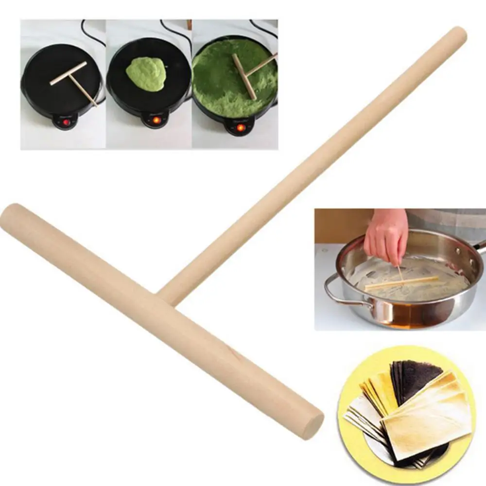Picture 6: C9 2PCS T Shape Wooden Crepe Maker Pancake Batter Spreader Stick Kitchen Tool DIY Pancake Restaurant Canteen Specially Supplies