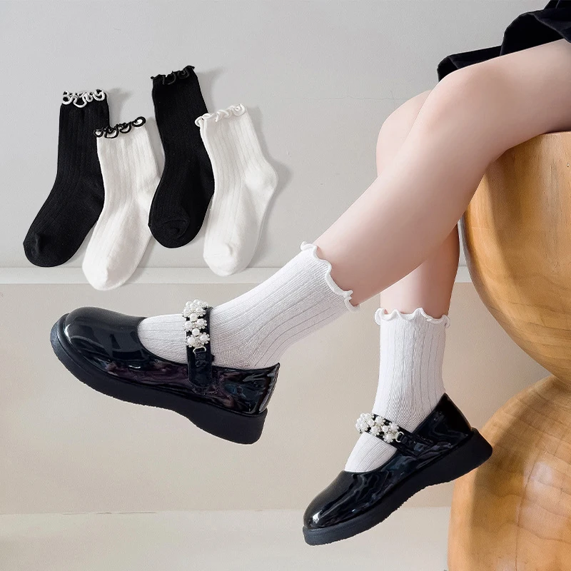 Korean Girl Socks Autumn Children Cotton Sock Solid Color Children Mid Tube Sock 0-6year Baby Footwear Kids Clothes Accessories