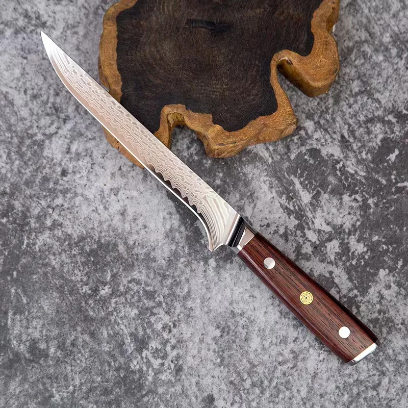 RHON 73Layer Damascus Steel Slaughter Boning Cutting Knife 7inch Lamb Beef Meat Slicing Ham Carving Butcher Kitchen Chef Knives