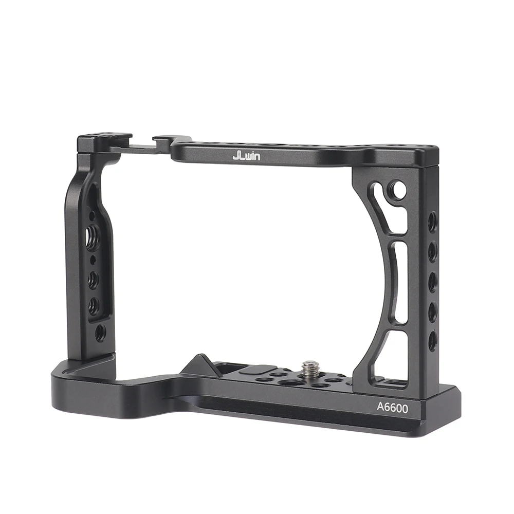 Camera Cage for Sony A6600 DSLR Rig Cold Shoe Mount Universal 1/4 3/8 Threaded Holes Aluminum Alloy Compatible with Microphone