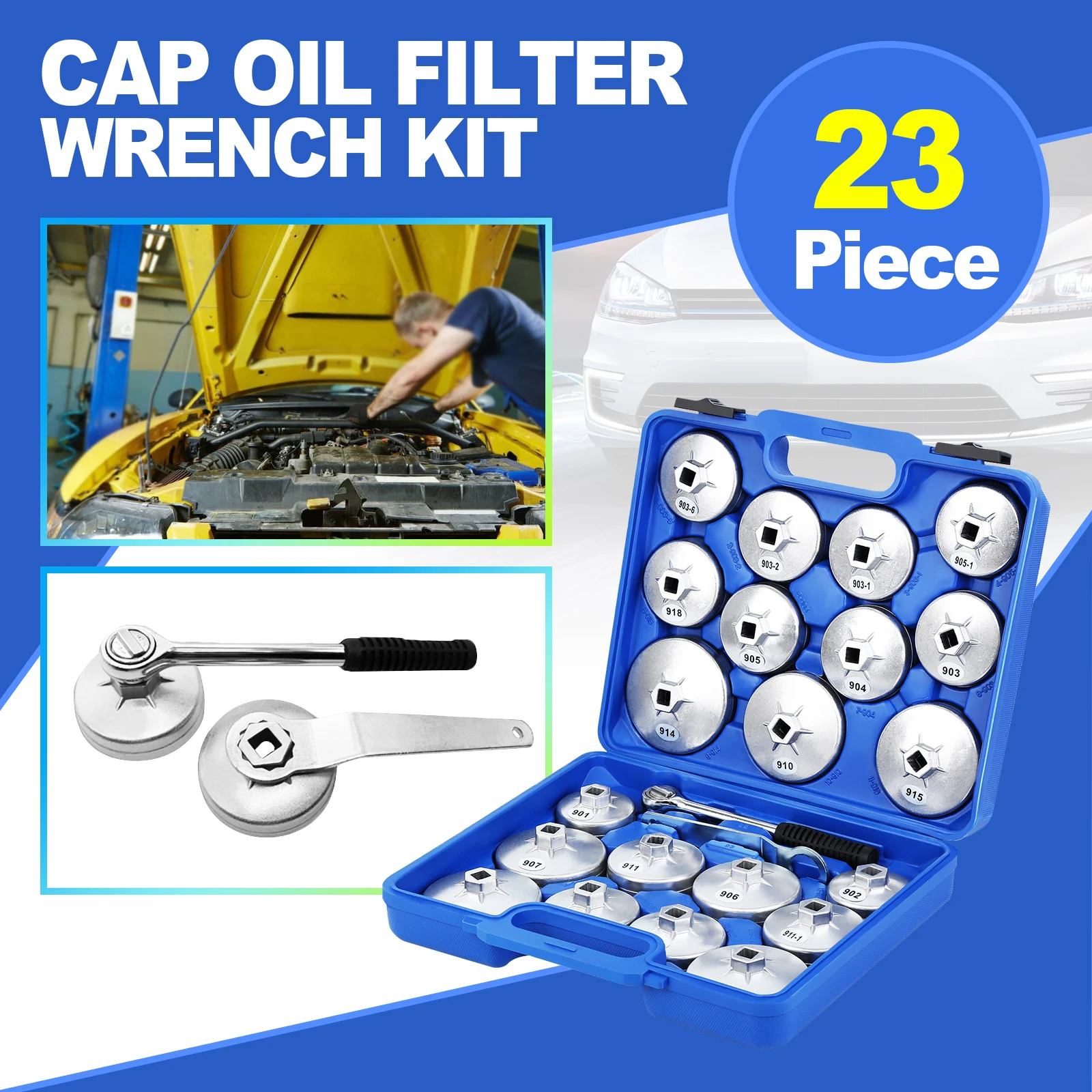 23-teiliges Aluminiumlegierung Ölfilter-Schlüssel-Set, Kappen-Steckschlüssel, Auto-Ölfilter-Entferner, Werkstatt-Kfz-Reparaturwerkzeuge ﻿