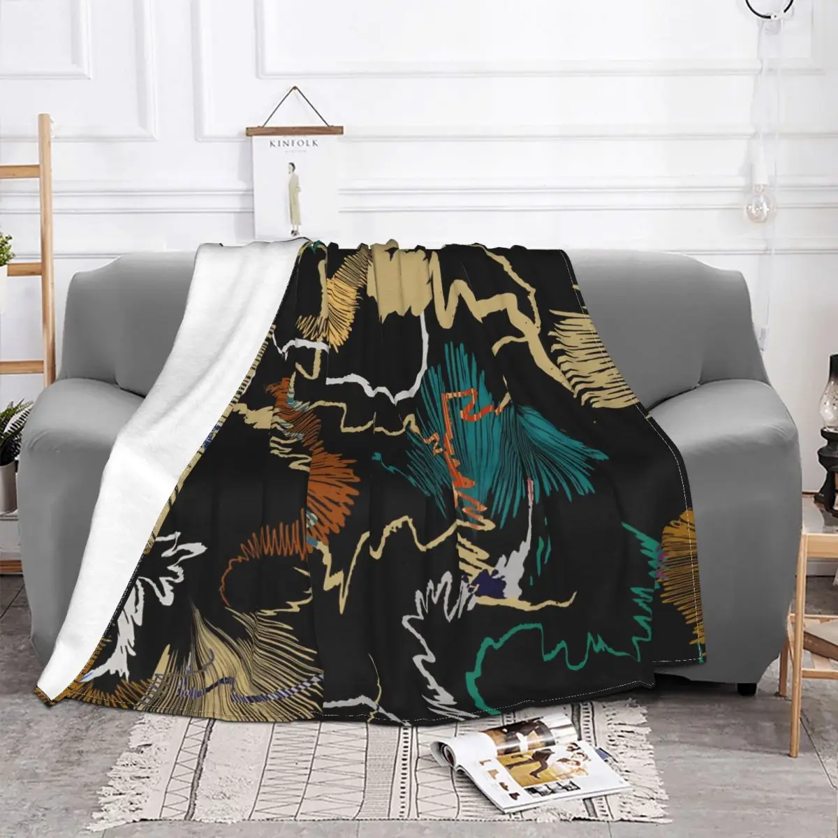 Doodle Lines Ornamental Blanket Graffiti Art Pattern Fleece Plush Spring Autumn Breathable Thin Throw Blankets For bed Bedspread