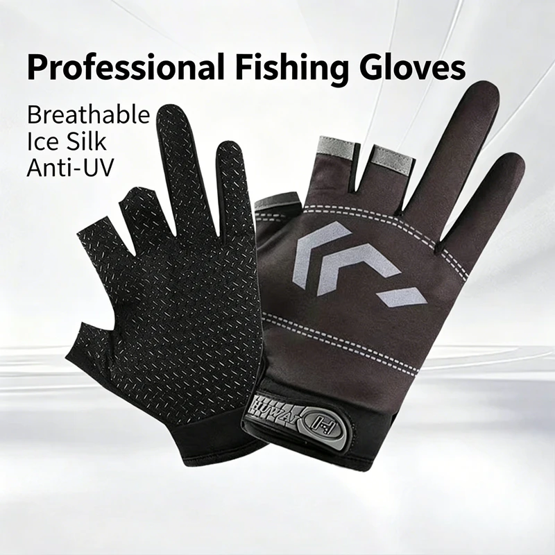 1 Paar Angelhandschuhe mit Sonnenschutz, 3 Freie Finger, Rutschfest, Atmungsaktiv, Geeignet für Outdoor-Sport, Radfahren, Angeln