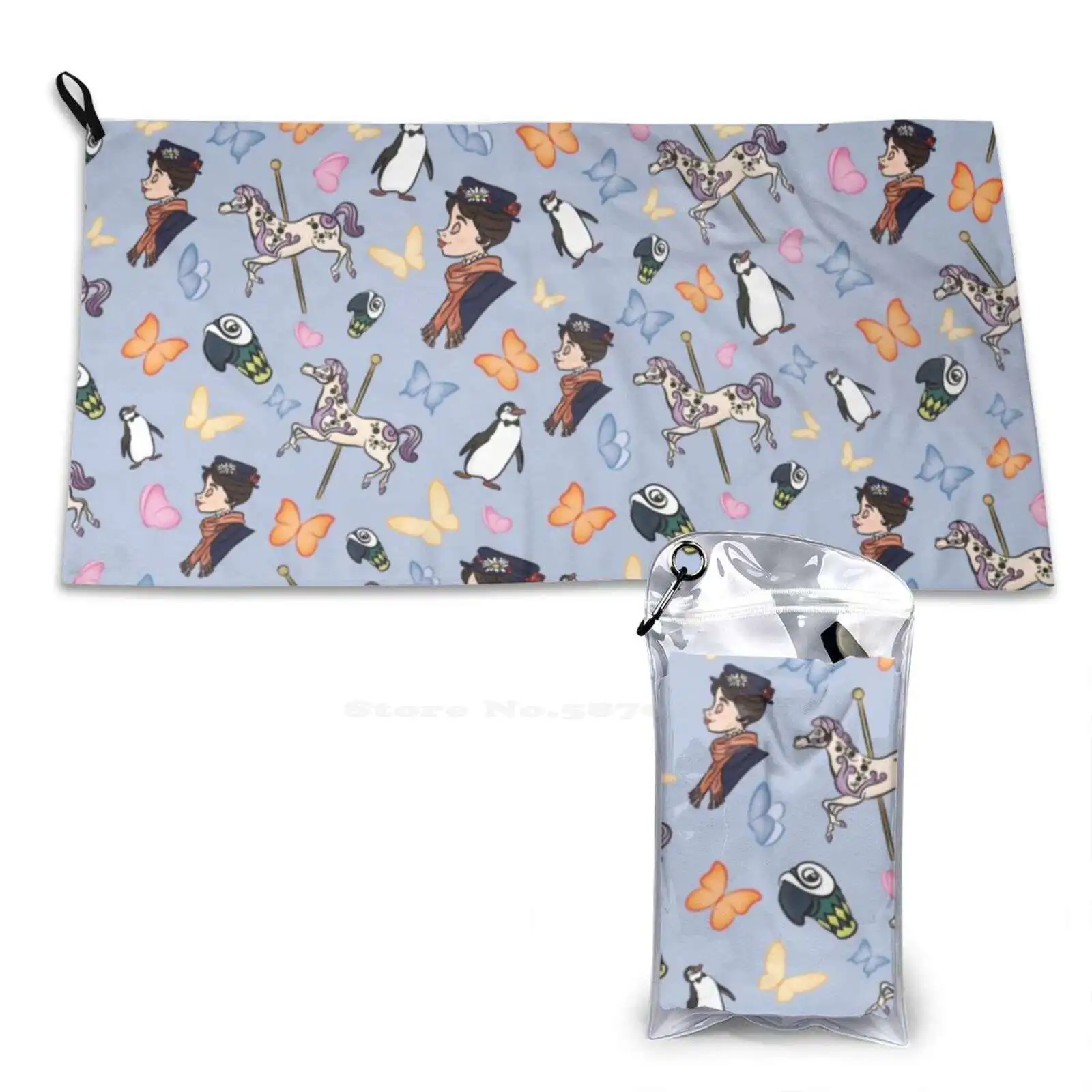 Pattern Soft Towel Quick Dry Beach Towel Pattern Umbrella Carousel Horse Penguin Butterfly Butterflies Musical