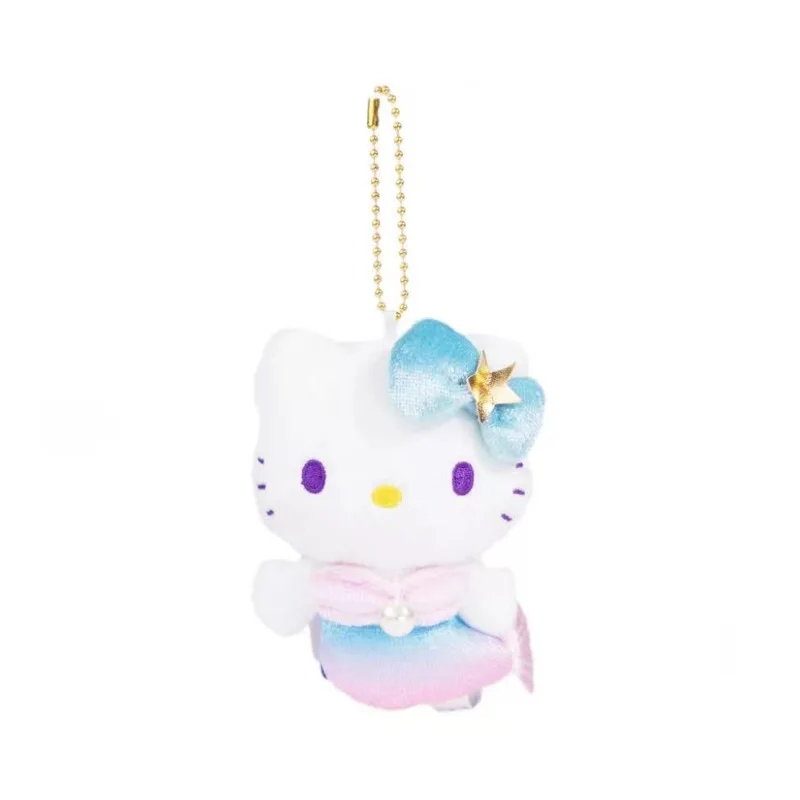 Kawaii sanrio olá kitty 50th aniversário sereia arco-íris brinquedos de pelúcia mochila pingente acessórios chaveiro boneca presente natal