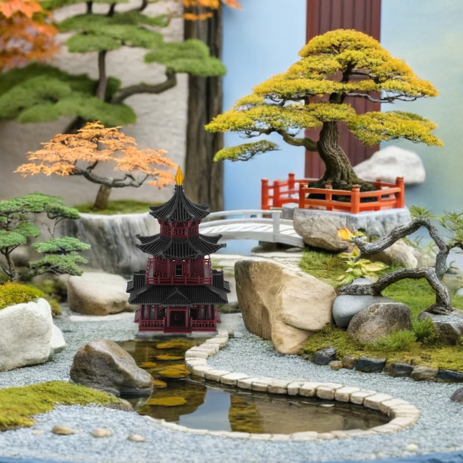 

Miniature Asian Zen Garden Pagoda Ornament Elegant Handmade Plastic Micro Landscape Aquarium Decoration Meditation Accessory