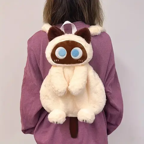 Black Cat Backpacks Big Eyes Kitten Doll Plush Kawaii Stuffed Animals Shoulder Bag Large-capacity Soft Toy Fashion Crossbody Bag