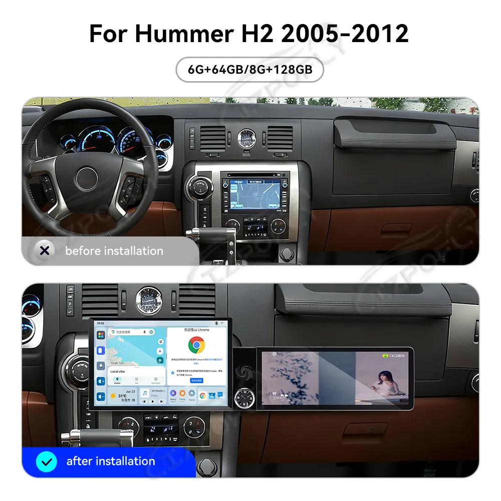 Lizpofly 13.1 inch+12.3 inch Android Car Radio For Hummer H2 2005-2012 CarPlay GPS Navigation Multimedia Video Player Stereo