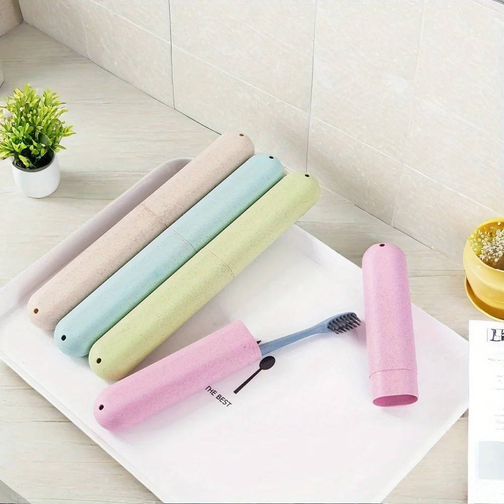 2 Pcs/Set Lightweight and Portable Travel Straw Toothbrush Holder, Breathable and Washable Toothbrush Storage Box