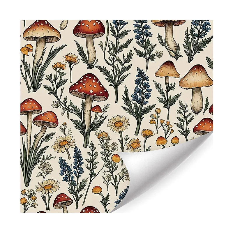 Cottagecore Amanita Mushroom Floral Self Adhesive Wallpaper Retro Wild Flower Contact Paper Wall Sticker for Apartment Furniture