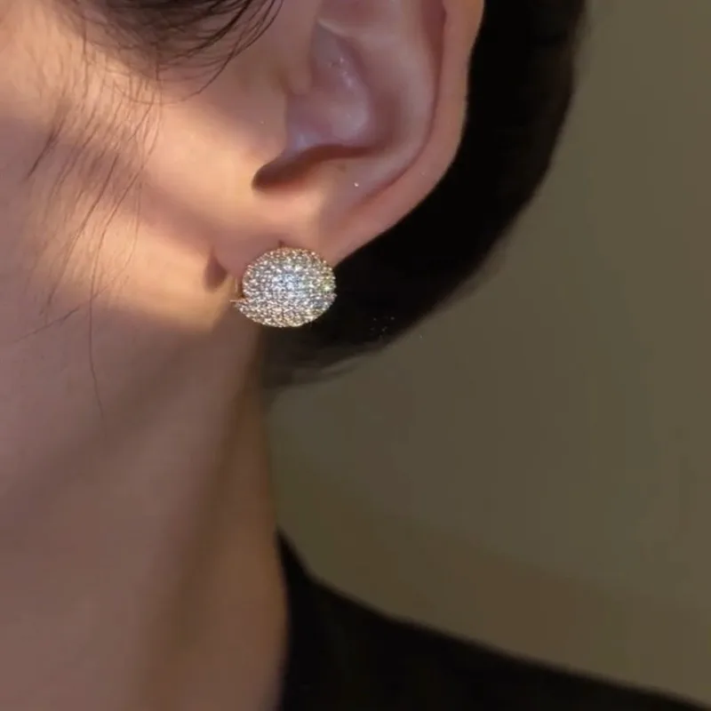 Autumn 2024 New Micro-inlaid Double-sided Zircon Light Luxury Fashion Personality Versatile Simple Earrings Earrings Products