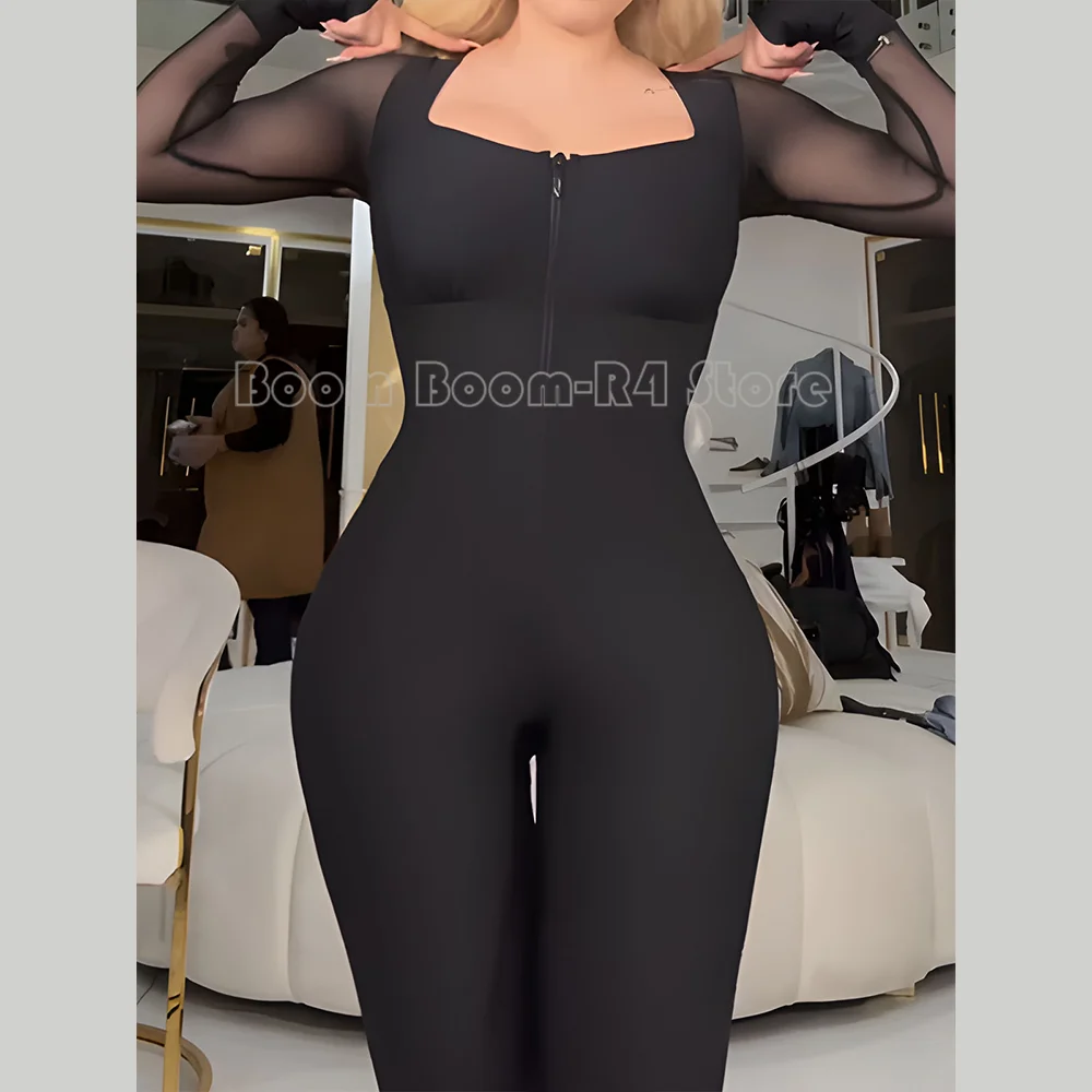 

2025 Long Sleeve With Zipper Jumpsuit Bodycon Shaping Body Shaper Sexy Garment Bodycon Legging One-piece Yoga Set Ladies Fajas