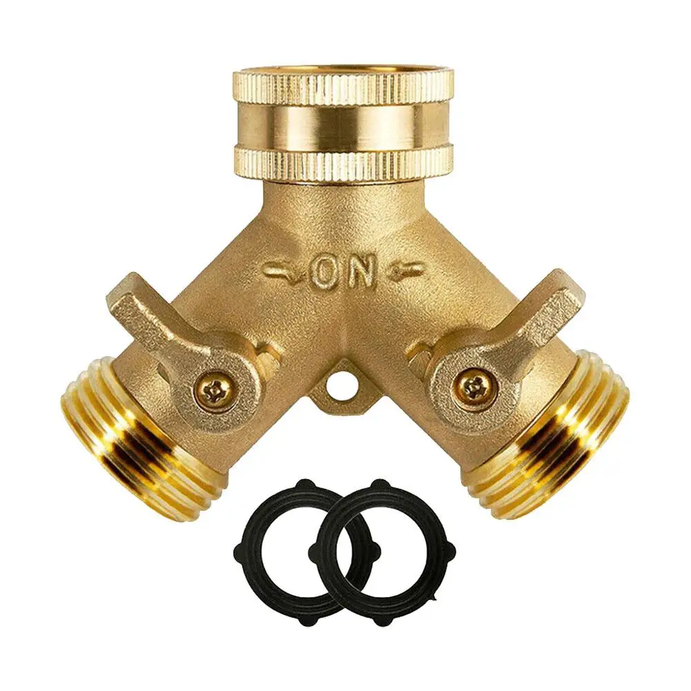 Brass 2 Way Garden Hose Splitter 3/4 inch Y-Type Watering Connector Garden Tap For Outdoor Faucet
