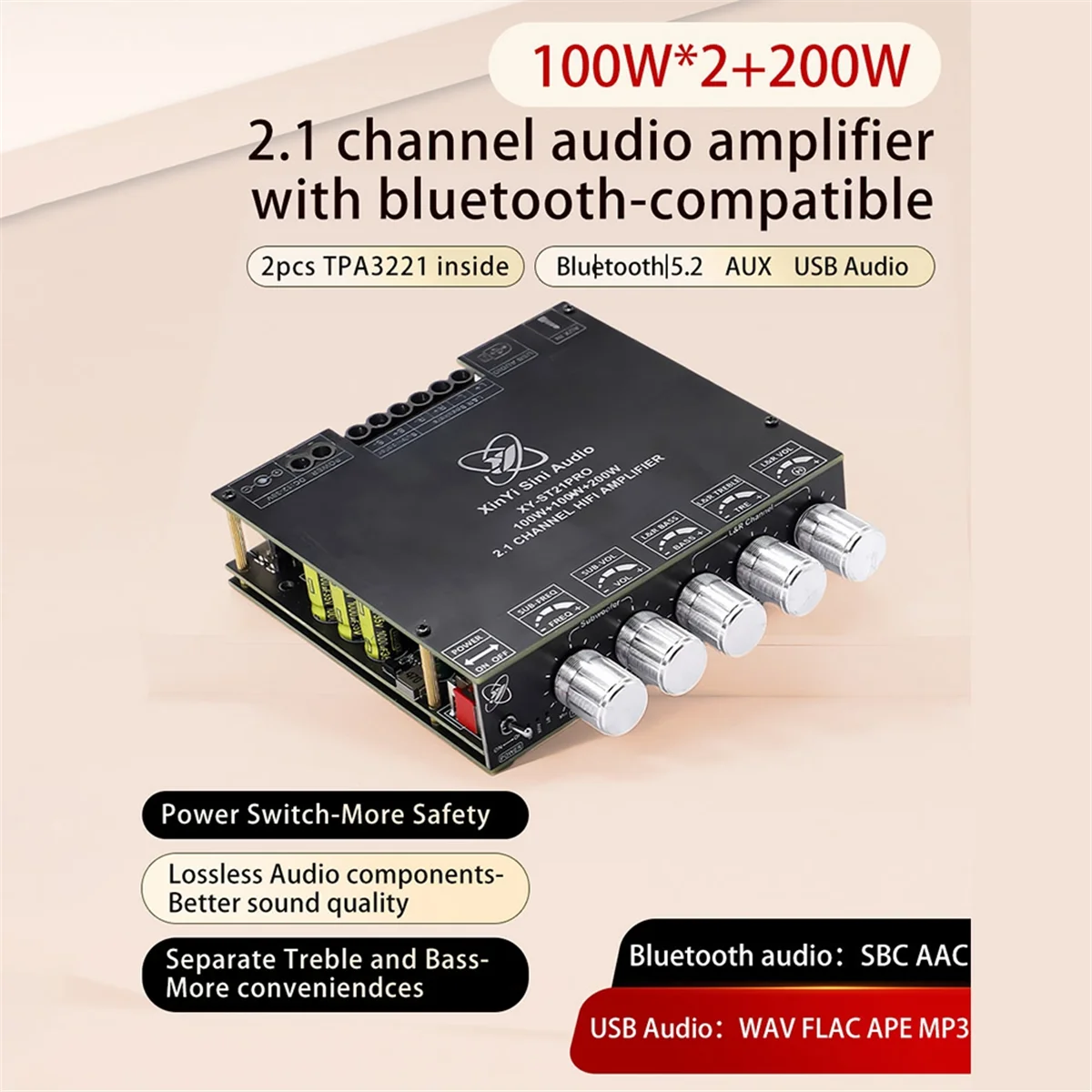 POP-lST21PRO بلوتوث الصوت الرقمي مكبر كهربائي مجلس 2.1 قناة 100Wx2 + 200W مضخم الصوت TPA3221 يتجاوز 3116