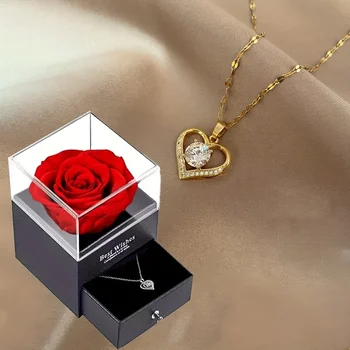 Sparkling Heart Love Necklace With Luxurious Rose Gift Box For Girlfriend Mom Christmas Valentine Gift 2023 Romantic Accessories