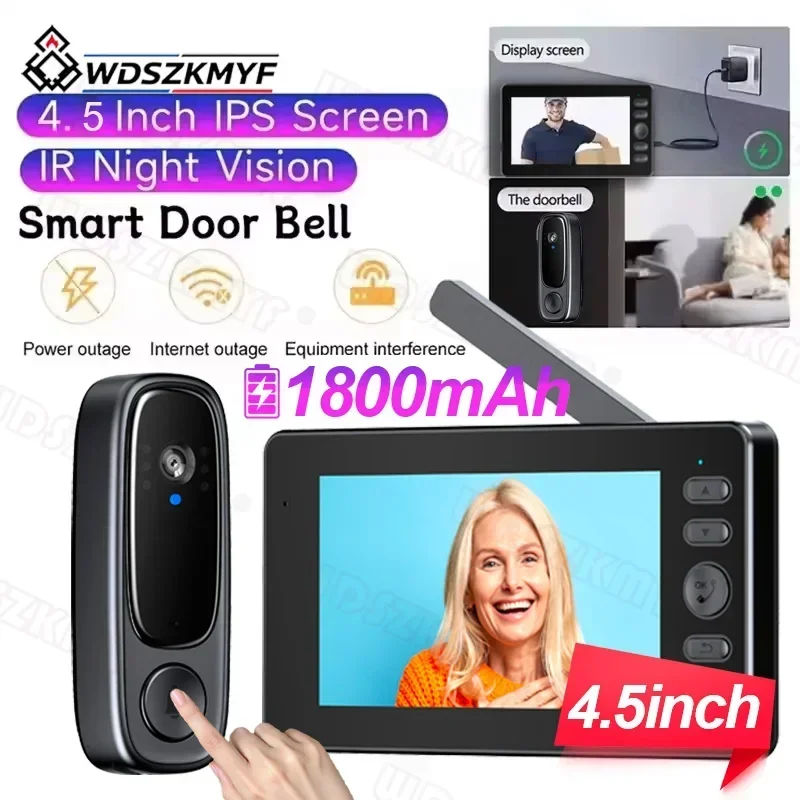 Wireless Doorbell Camera 1080P Video Intercom Doorbell  4.5in IPS Screen Home Security Door Bell IR Night Vision door Bell