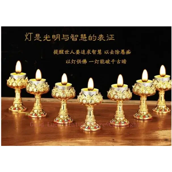 Wholesale Buddhist efficacious Protection Tibet Nepal Gold-plated 8PCS Lotus flower Auspicious Symbols of Buddhism candleholder