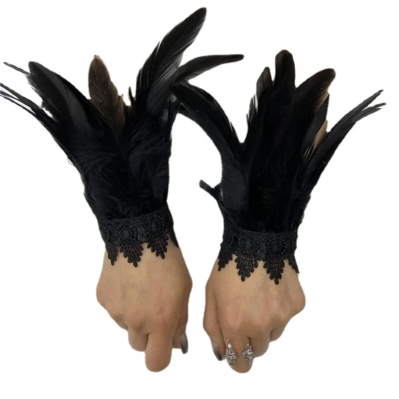 سوار من الريش للهالوين، كرة من الدانتيل، سوار معصم من الريش على الطراز القوطي