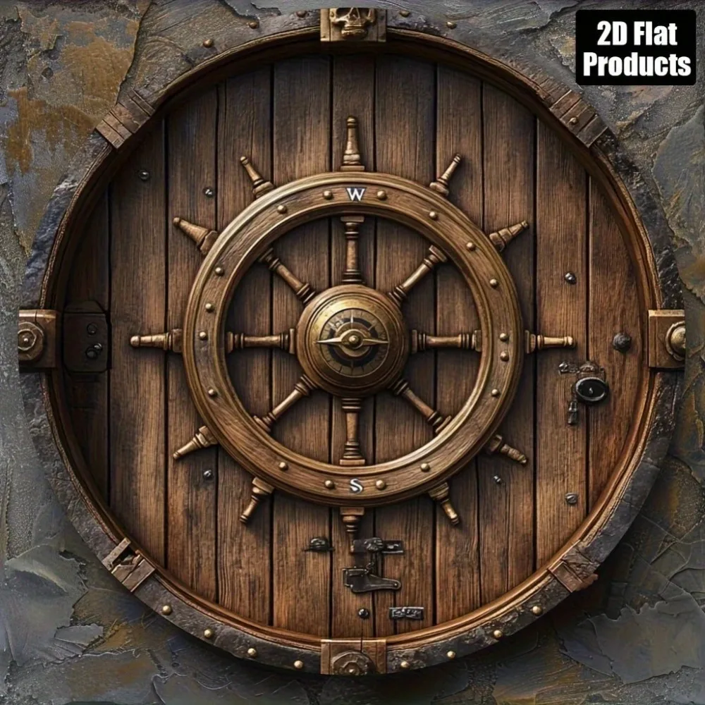 Metal Compass Decorative Plaque - 2D Round Design, Wall Decor for Bar Kitchen Home Office, Halloween Christmas Thanksgiving